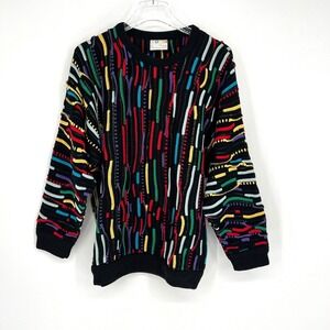 Vtg COOGI Sweater Mens M 3D Kni Rainbow Colorful Cotton Loud 90s
